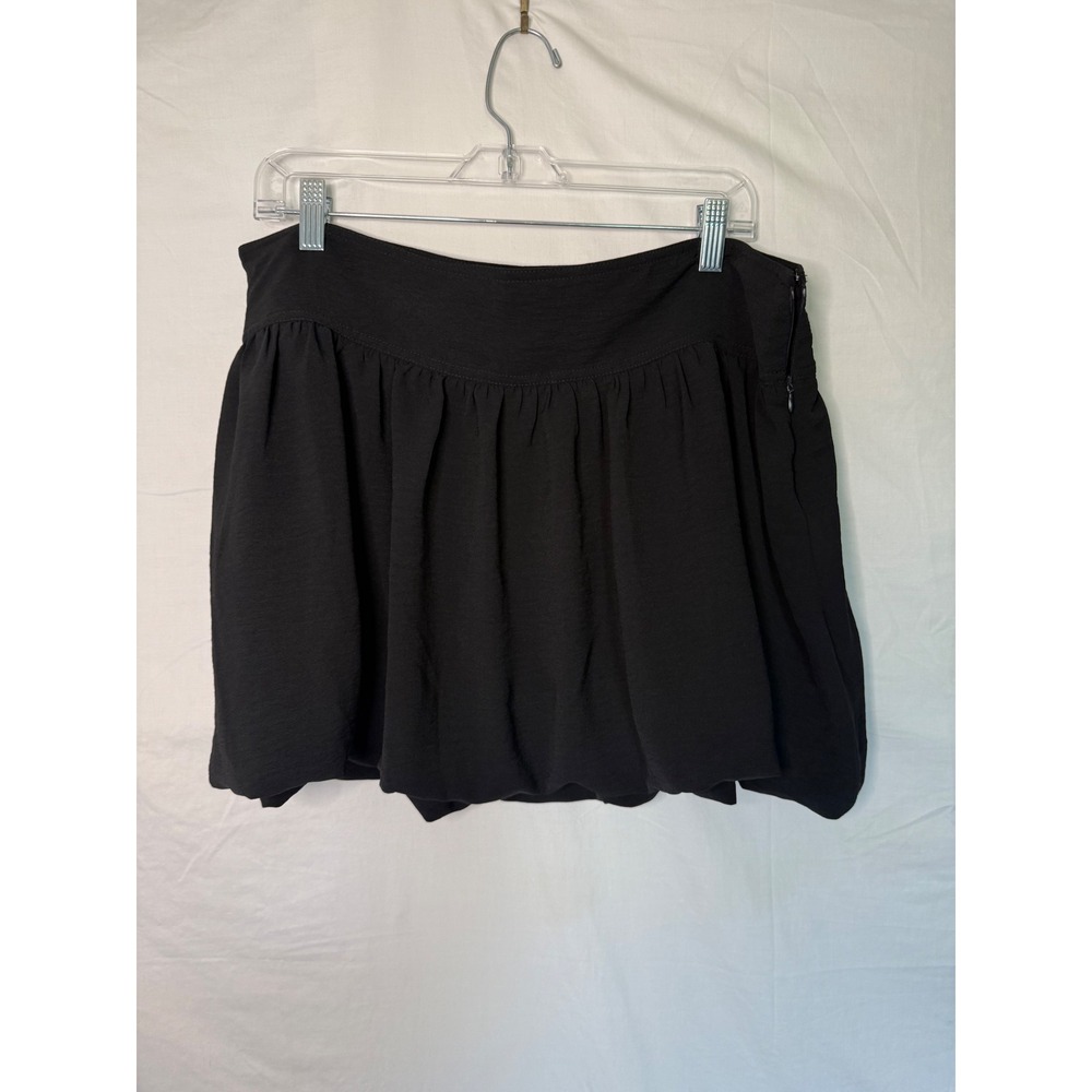 Aeropostale Womens XL Black Bubble Hem Mini Skirt Side Zip Solid Gathered Skater